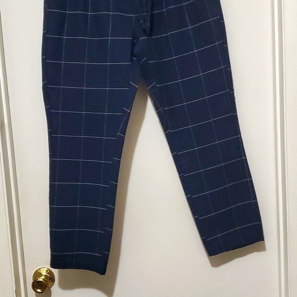 TOPMAN MEN'S NAVY CHECK DRAWSTRING Pull-up SKINNY PANTS SZ 32 X 30 - Nwt - Picture 3 of 10